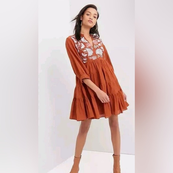 Anthropologie Small Samant Chauhan Apolline Embroidered Tunic Dress - Picture 1 of 8